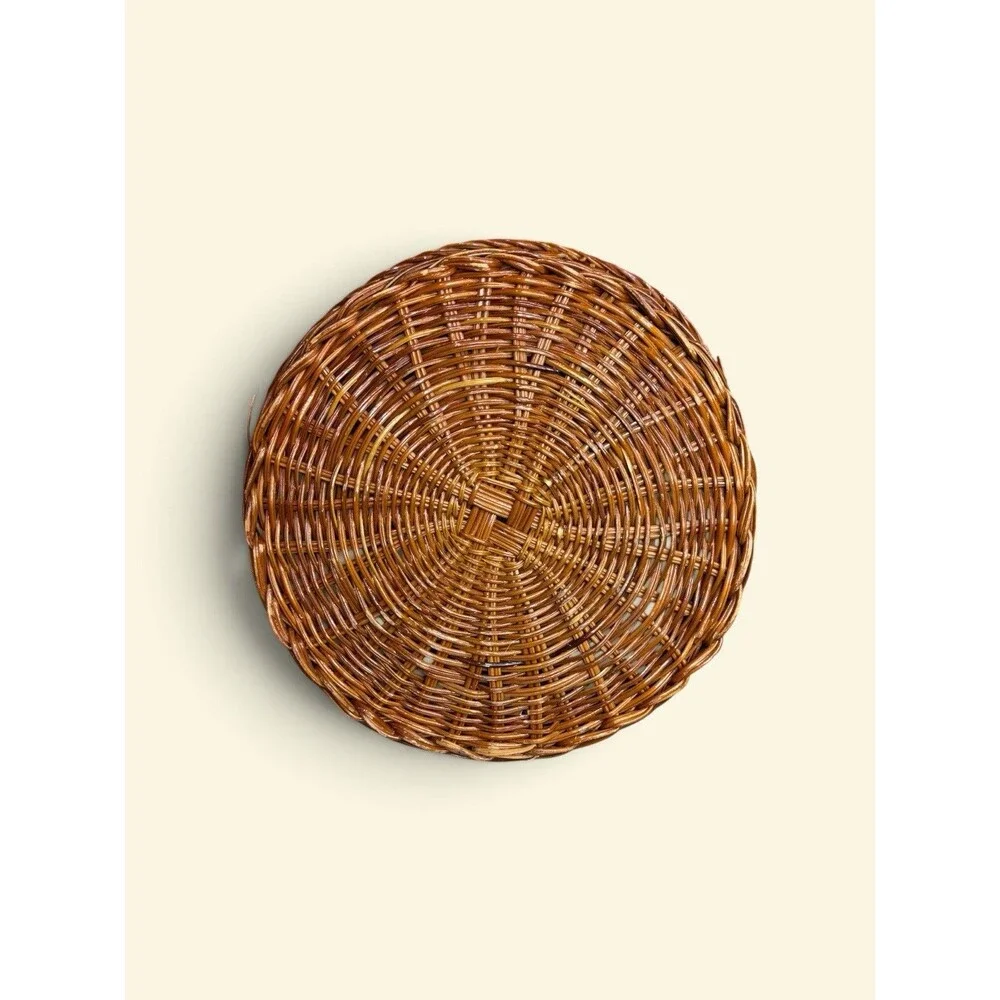 Vintage Round Wicker Basket Woven Rattan Boho Farmhouse Decor Bowl Catchall 10”